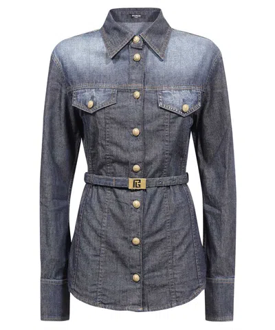 Balmain Denim Shirt In Blue