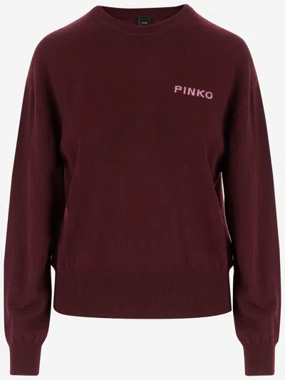 Pinko Wool And Cashmere Logo Sweater In Red