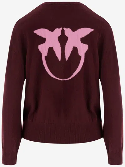 Pinko Wool And Cashmere Logo Sweater In Red
