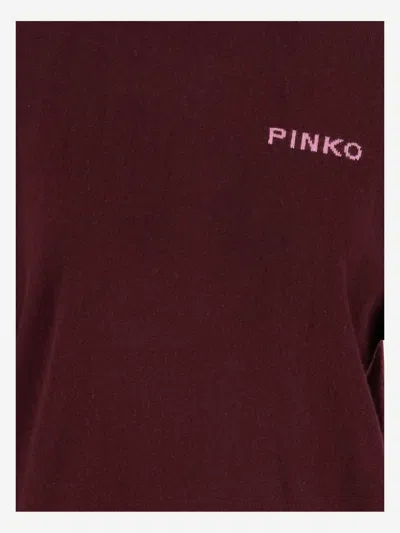 Pinko Wool And Cashmere Logo Sweater In Red