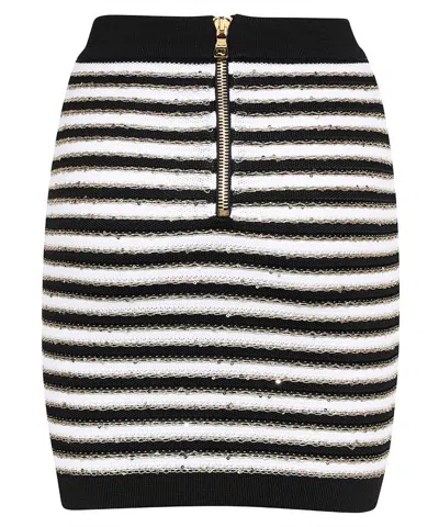 Balmain Button-embellished Metallic Striped Knitted Mini Skirt