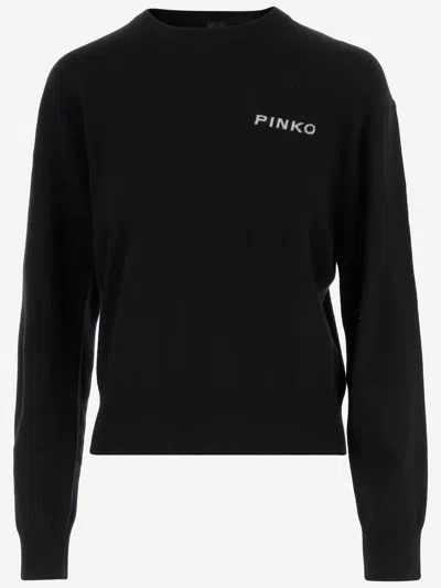 Pinko Wool And Cashmere Logo Sweater In Black