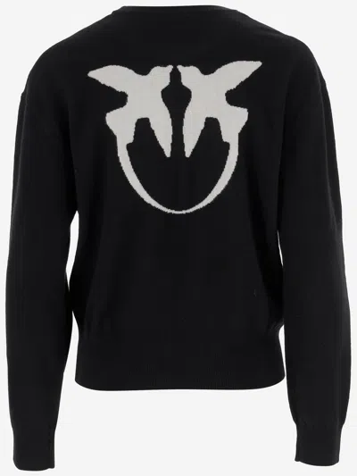 Pinko Wool And Cashmere Logo Sweater In Black