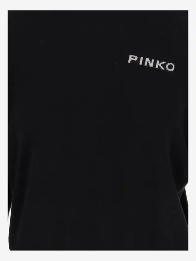Pinko Wool And Cashmere Logo Sweater In Black