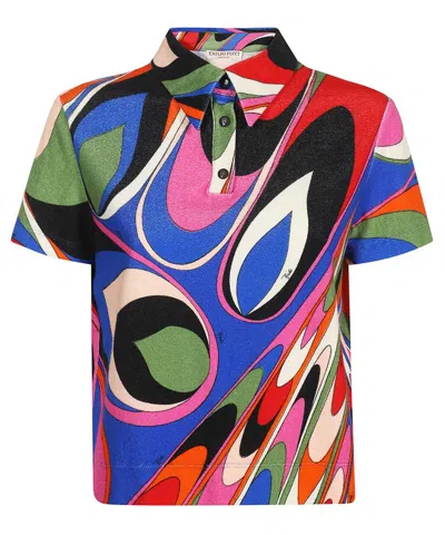 Pucci Printed Terry Fabric Polo Shirt In Multi