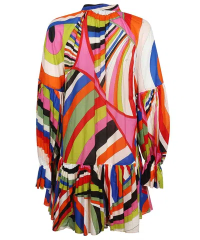 Pucci Woman Mini Dress Green Size 6 Cotton In Multi