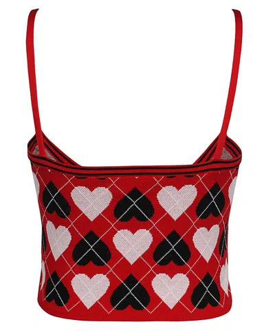 Msgm Heart-pattern Knitted Top In Red