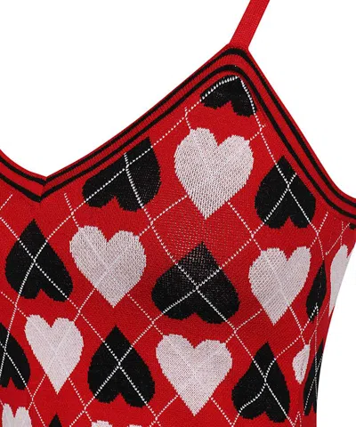 Msgm Heart-pattern Knitted Top In Red