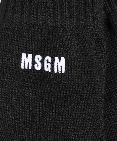 Msgm Logo-embroidered Knitted Gloves In Black