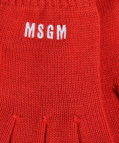 Msgm Logo-embroidered Knitted Gloves In Red