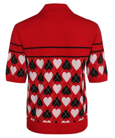 Msgm Jacquard Knit Polo Shirt In Red