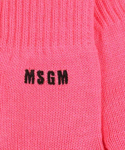 Msgm Logo-embroidered Knitted Gloves In Pink