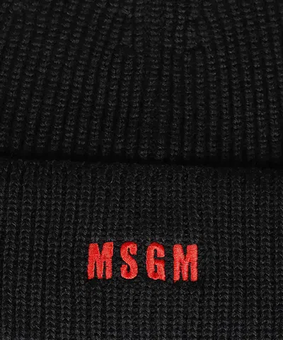 Msgm Logo-embroidered Ribbed-knit Beanie In Black