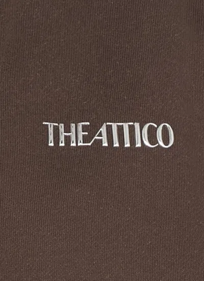 Attico Cropped V-neck Sweatshirt With Ribbed Cuffs And Hem In Brown
