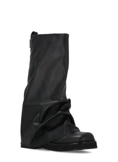 Attico 'robin' Black Boots With Square Toe And Logo Plaque On The Rear