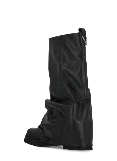 Attico 'robin' Black Boots With Square Toe And Logo Plaque On The Rear