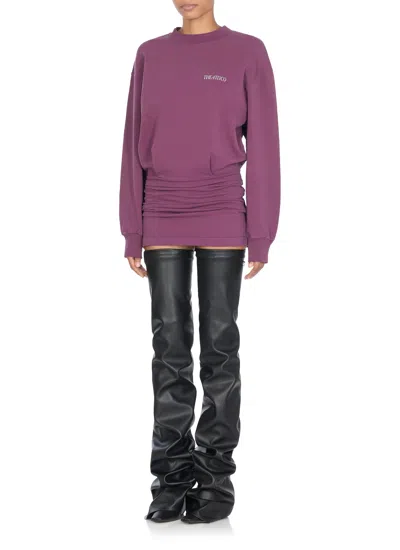 Attico Burgundy Draped Mini Dress With Long Sleeves In Purple