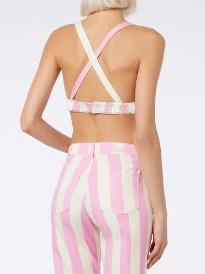 Mc2 Saint Barth Woman Scooped Denim Top Eda In Pink