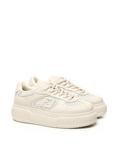 Fendi Women Sand Leather And Mesh Sneakers