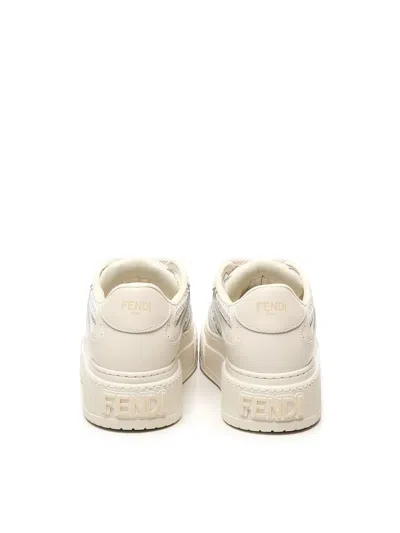Fendi Women Sand Leather And Mesh Sneakers