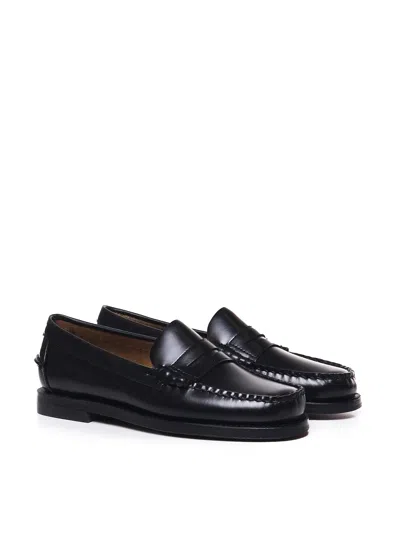 Sebago Slip-on Black Leather Moccasins With Cut-out Detail