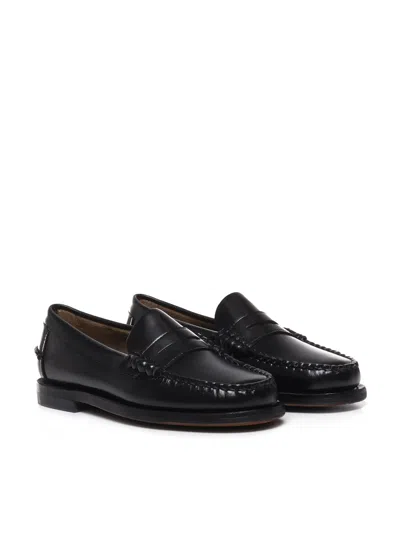 Sebago Slip-on Black Leather Moccasins With Cut-out Detail
