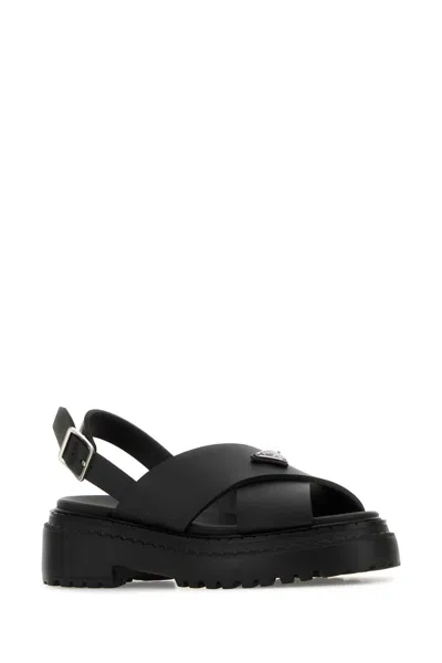 Prada Leather Crossover Platform Sandals 55