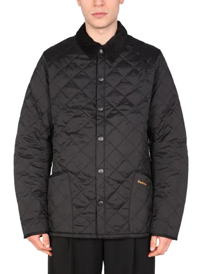 Barbour 'heritage Liddesdale' Black Jacket With Classic Corduroy Collar And Logo Lettering On The Front In T In Black