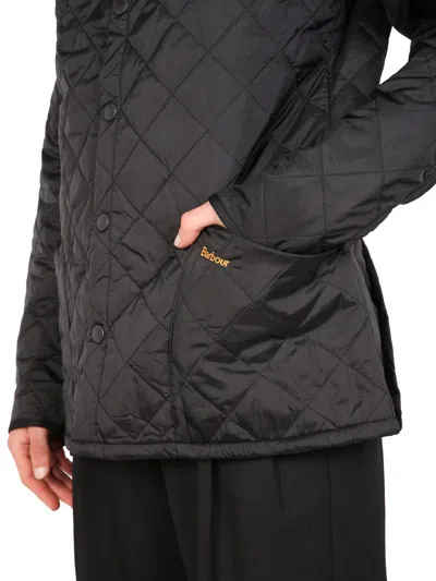 Barbour 'heritage Liddesdale' Black Jacket With Classic Corduroy Collar And Logo Lettering On The Front In T In Black