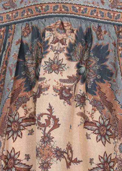 Zimmermann Womens Blue Cream Indienne Ascension Tiered Silk Midi Skirt Xs In Brown