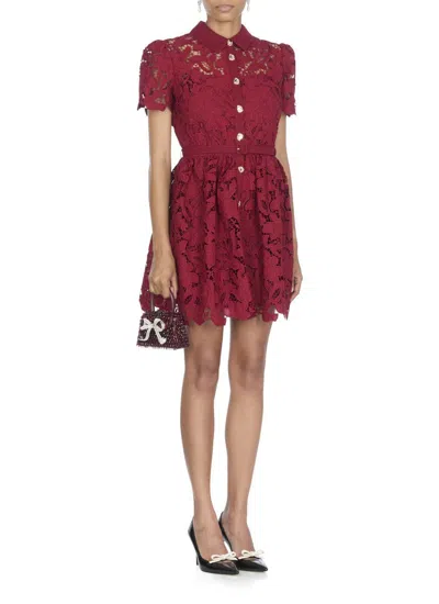 Self-portrait Womens Embroidered Collared Lace Mini Dress Burgundy