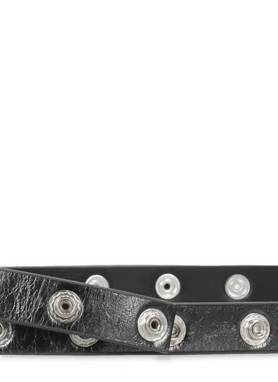 Attico Adjustable Length Metal Accents Studded Design Belts In Black