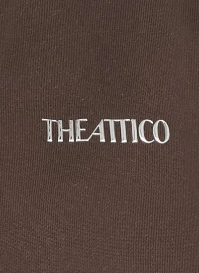 Attico Cropped V-neck Sweatshirt With Ribbed Cuffs And Hem In Brown