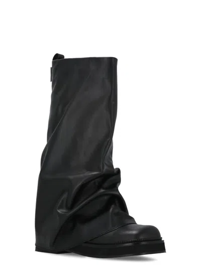 Attico 'robin' Black Boots With Square Toe And Logo Plaque On The Rear