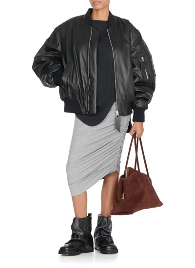 Attico Ruched Knee Length Skirt With Side Gathering In Gray