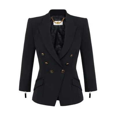 Elisabetta Franchi Tailored Blazer With Padded Shoulders And Peak Lapels In Black