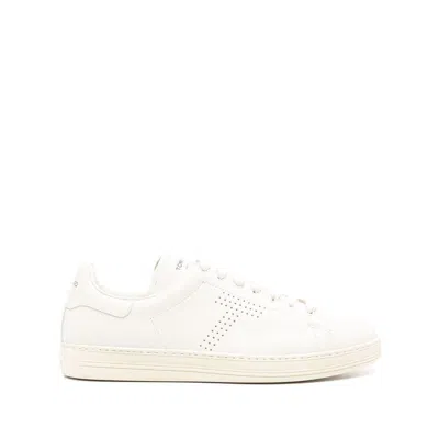 Tom Ford 'waiwick' White Low Top Sneakers With Perforated Logo On The Side And Logo Patch On The Tongue In White