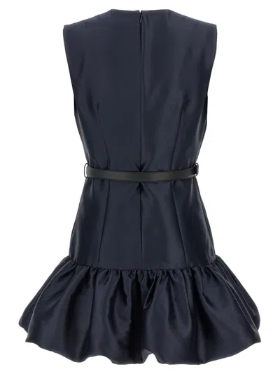 Self-portrait Crew Neck Taffeta Mini Dress With Ruffled Hem In Blue