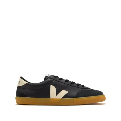 Veja Volley Panelled Grained Leather Sneakers In Black