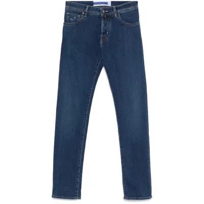Jacob Cohen Blue Logo Print Jeans In Blue