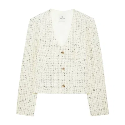 Anine Bing Anitta Checked Tweed Blazer In White