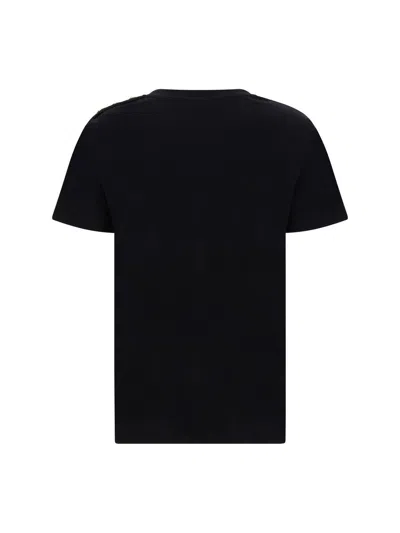 Balmain Black Crewneck T-shirt With Logo Print And Golden Buttons In Jersey Woman