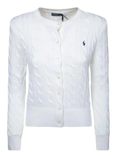 Polo Ralph Lauren Embroidered Cable-knit Cotton Cardigan In White