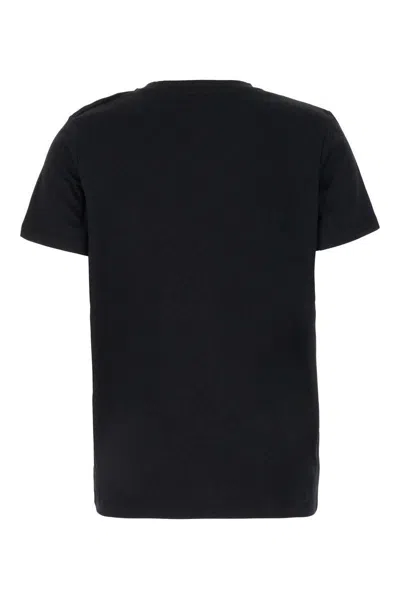 Balmain Black Crewneck T-shirt With Logo Print And Golden Buttons In Jersey Woman