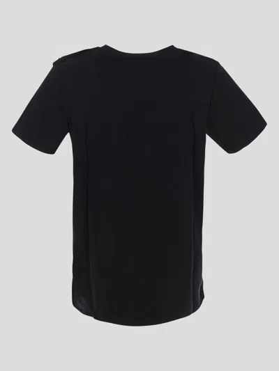 Balmain Black Crewneck T-shirt With Logo Print And Golden Buttons In Jersey Woman