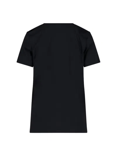 Balmain Black Crewneck T-shirt With Logo Print And Golden Buttons In Jersey Woman