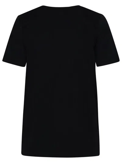 Balmain Black Crewneck T-shirt With Logo Print And Golden Buttons In Jersey Woman