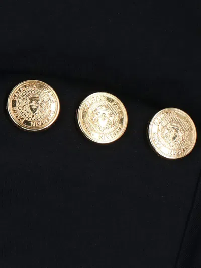 Balmain Black Crewneck T-shirt With Logo Print And Golden Buttons In Jersey Woman