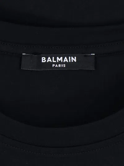 Balmain Black Crewneck T-shirt With Logo Print And Golden Buttons In Jersey Woman
