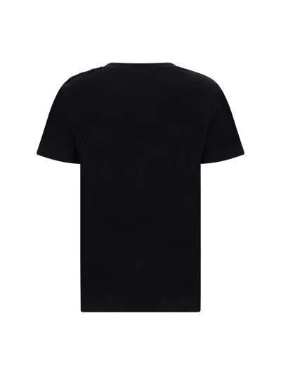Balmain Black Crewneck T-shirt With Logo Print And Golden Buttons In Jersey Woman